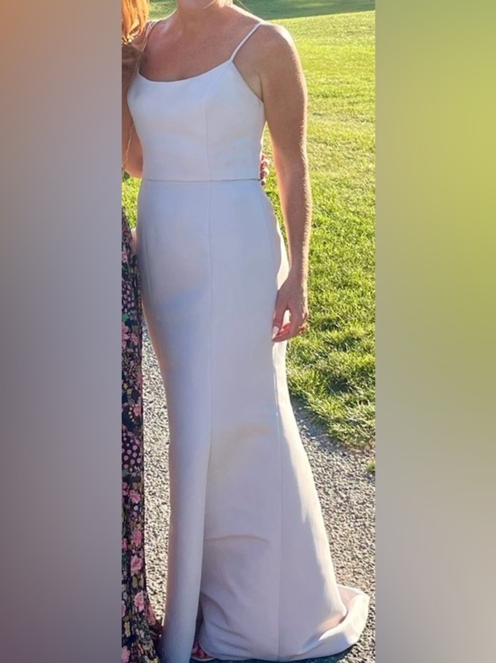 Amsale Champagne Spaghetti‑Strap Maxi Gown